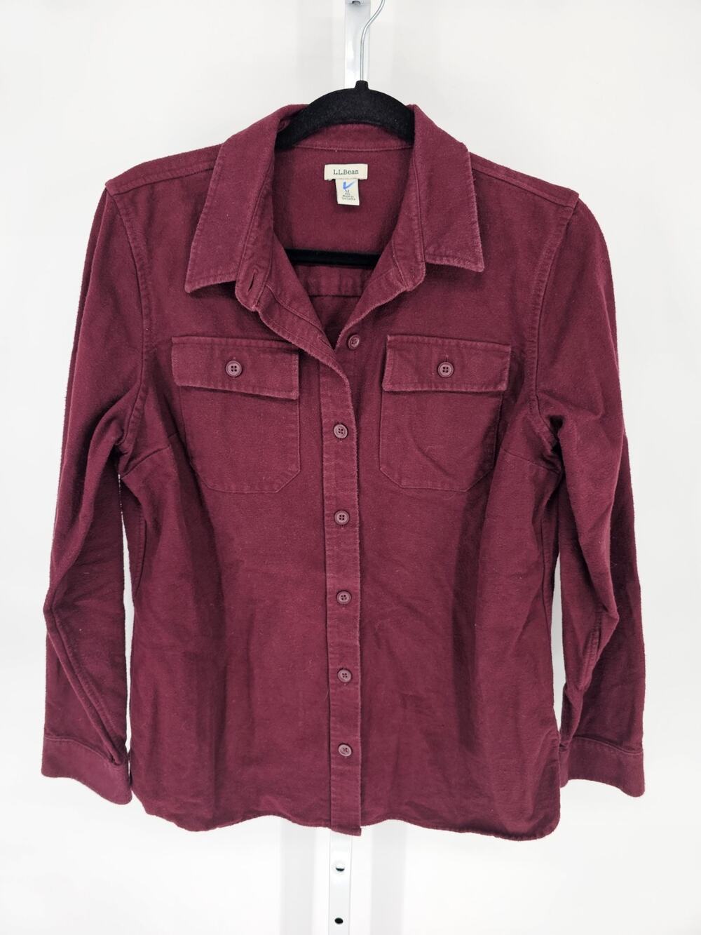 LL Bean Womens Sz M Long Sleeve Button Up Thick Fleece Shirt Burgundy Red